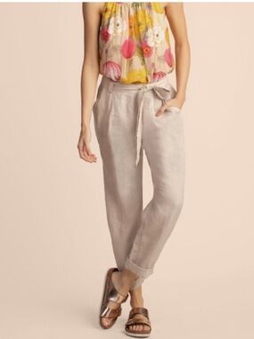 NWT Trina Turk Kick Back Linen Pant Women’s XL Beige High Rise Pleated Belted.